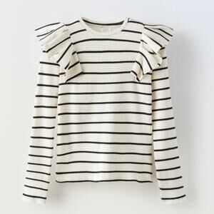NWT Zara kids Long Sleeve Ribbed Ruffle top size 11-12